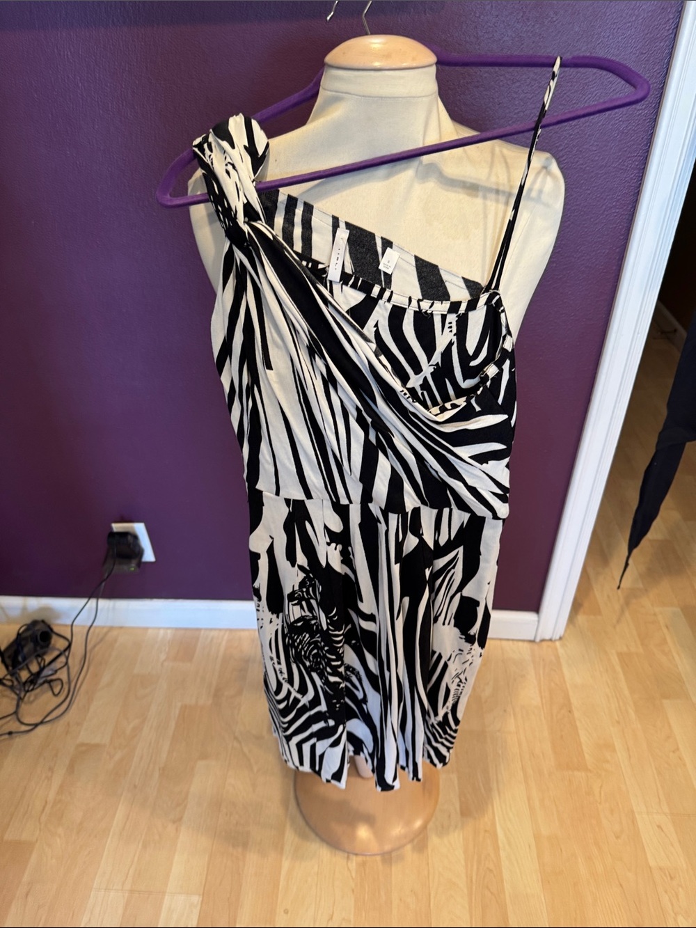 Black & White Zebra One-Shoulder Dress